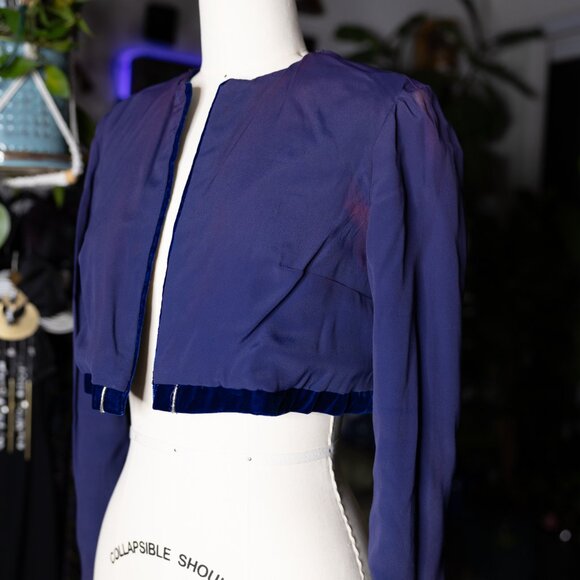 Vintage Handmade Royal Blue Velvet Bolero Jacket (Small) - Picture 13 of 16